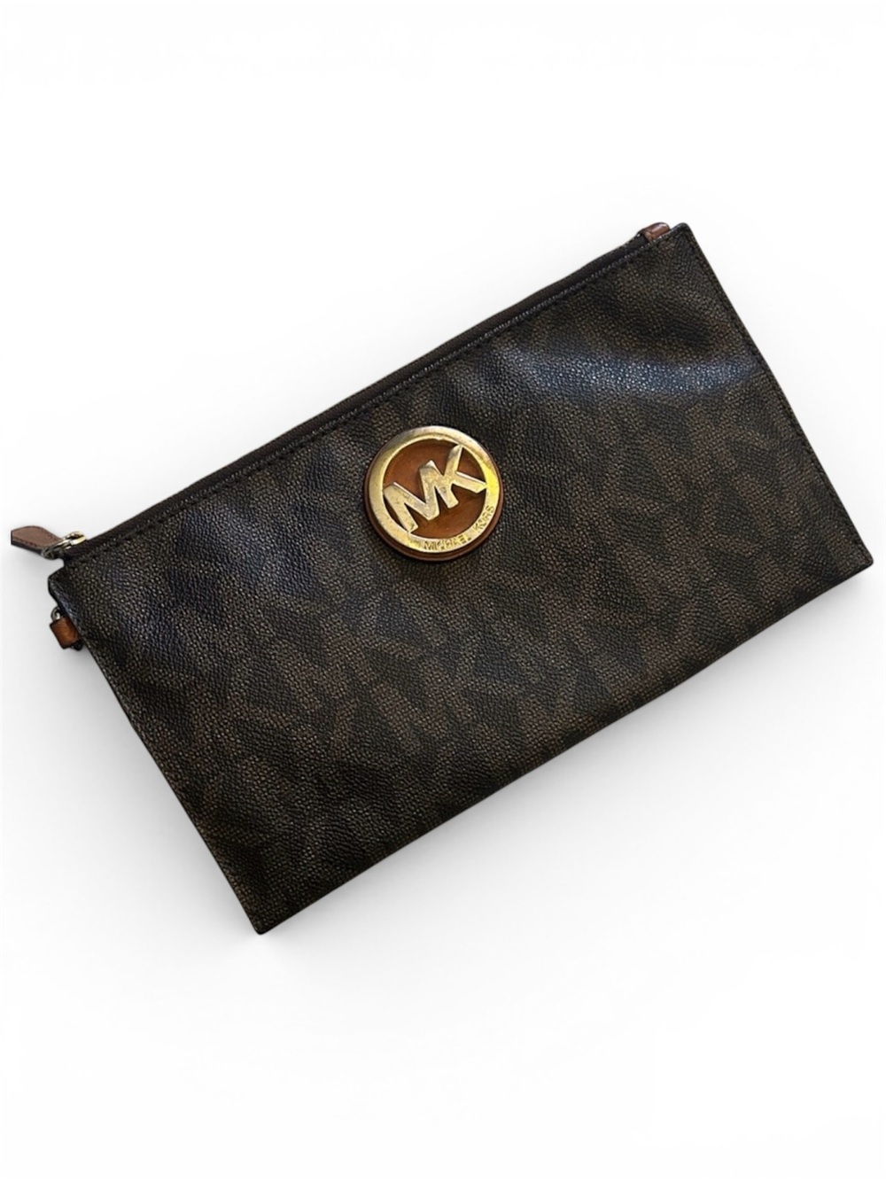 Michael Kors Brown and Gold Signature MK Clutch Wristlet